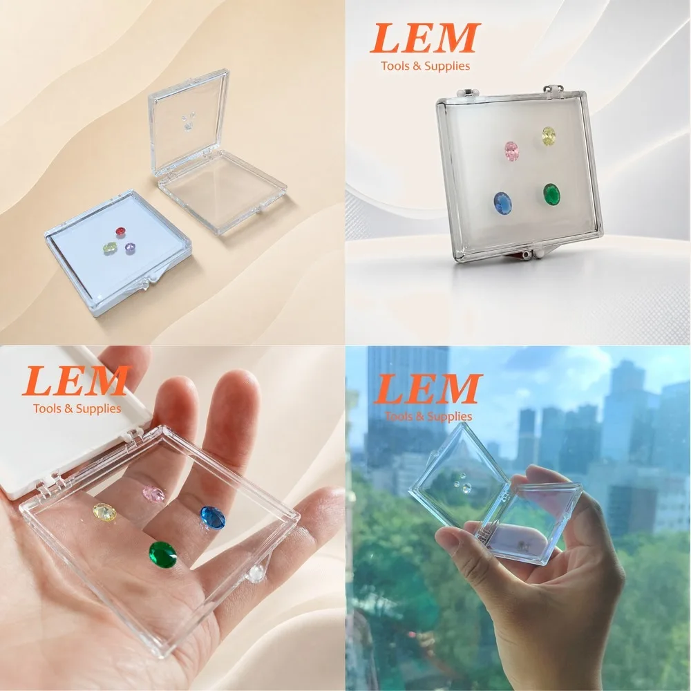 100pcs Adhesive Gems Box Acrylic Diamond Display Case Packaging Tray for Jewelry Small Gemstone Modeling