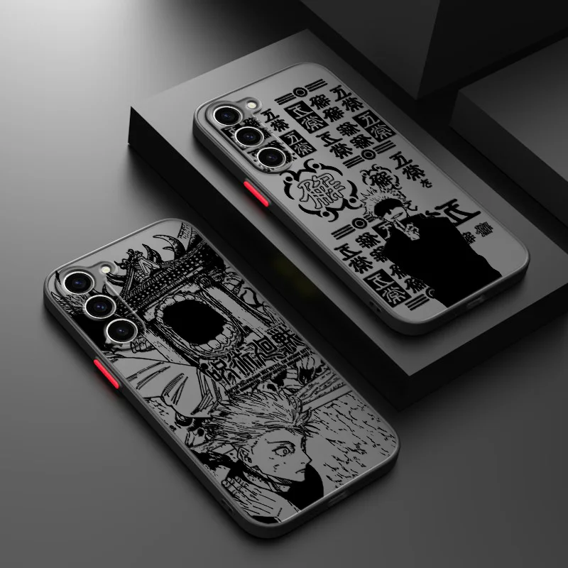 Jujutsu Kaisen funda de teléfono de animación para Samsung Note 9, 10, 20, M10, 20, 22, 31, 30S, 62, 32, 33, 53, 52, 51, 23, 40S, 60S, translúcida esmerilada