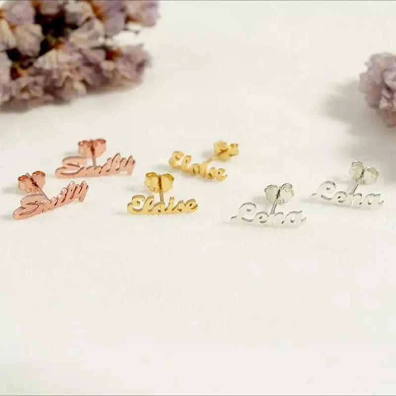 

UWIN Custom Name Earrings Stainless Steel Bling Letters Earrings Personalized DIY Charm Rapper Kids Jewelry