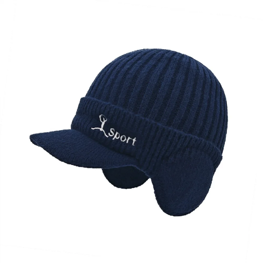 

Soft Solid Color Woollen Ear Protection Cap Earflap Warm Pullover Hat Thickened Windproof Knitted Baseball Hat Unisex