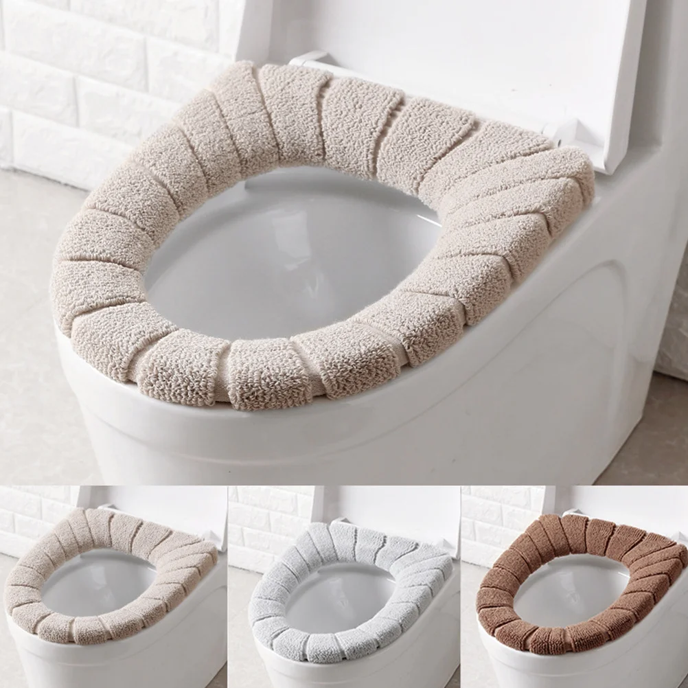

3Pcs Toilet Seat Cover Warm Soft Stretchable for Cold Winter Mornings Universal Fit Round Seats Washable Reusable Comfortable