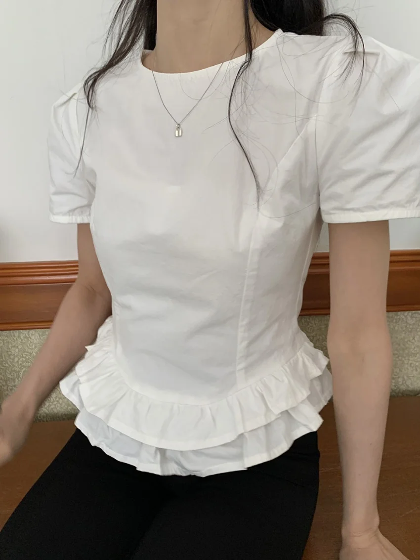 Alien Kittyเสื้อฤดูร้อนSlim-Fitใหม่ผู้หญิงสั้นพัฟแขนChic 2025 Daily Office Lady Casual All Match Gentle blusas