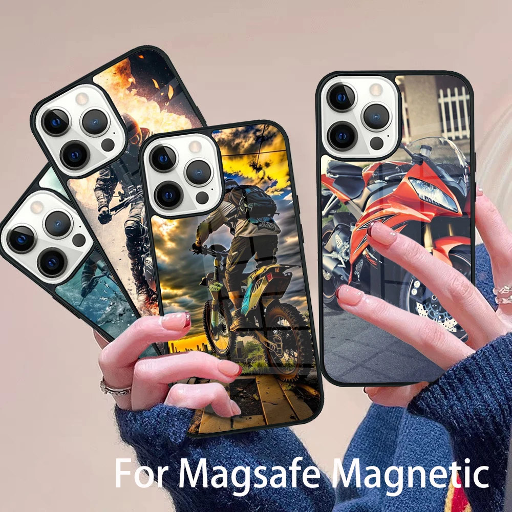 

Motorcycle Man Phone Case Magesafe Magnetic Wireless Charge Cover For IPhone 16 11 12 13 14 15 Pro Max Plus Mini