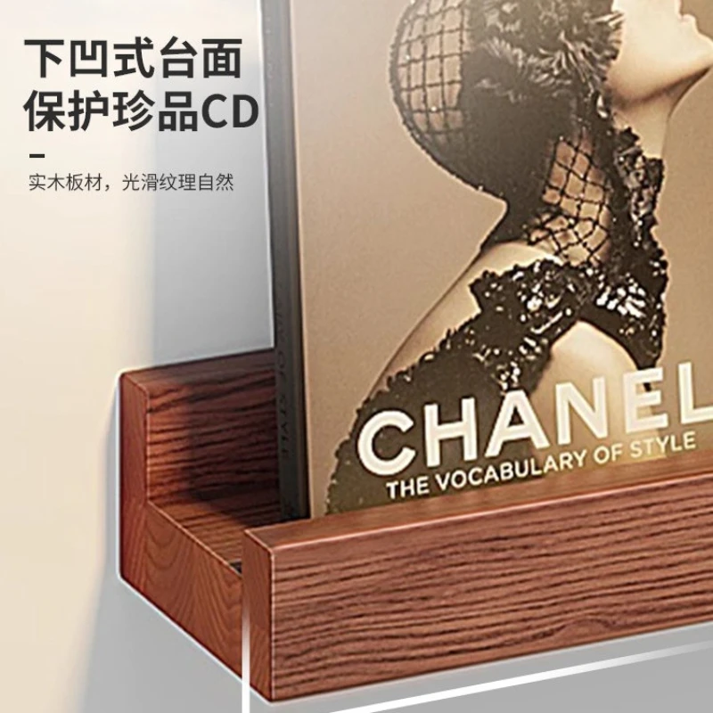 Solid Wood Vinyl Display Shelf, Wall Mounted Floating Shelf for Records, CD, Discs, Bedroom TV Wall Storage Organizer