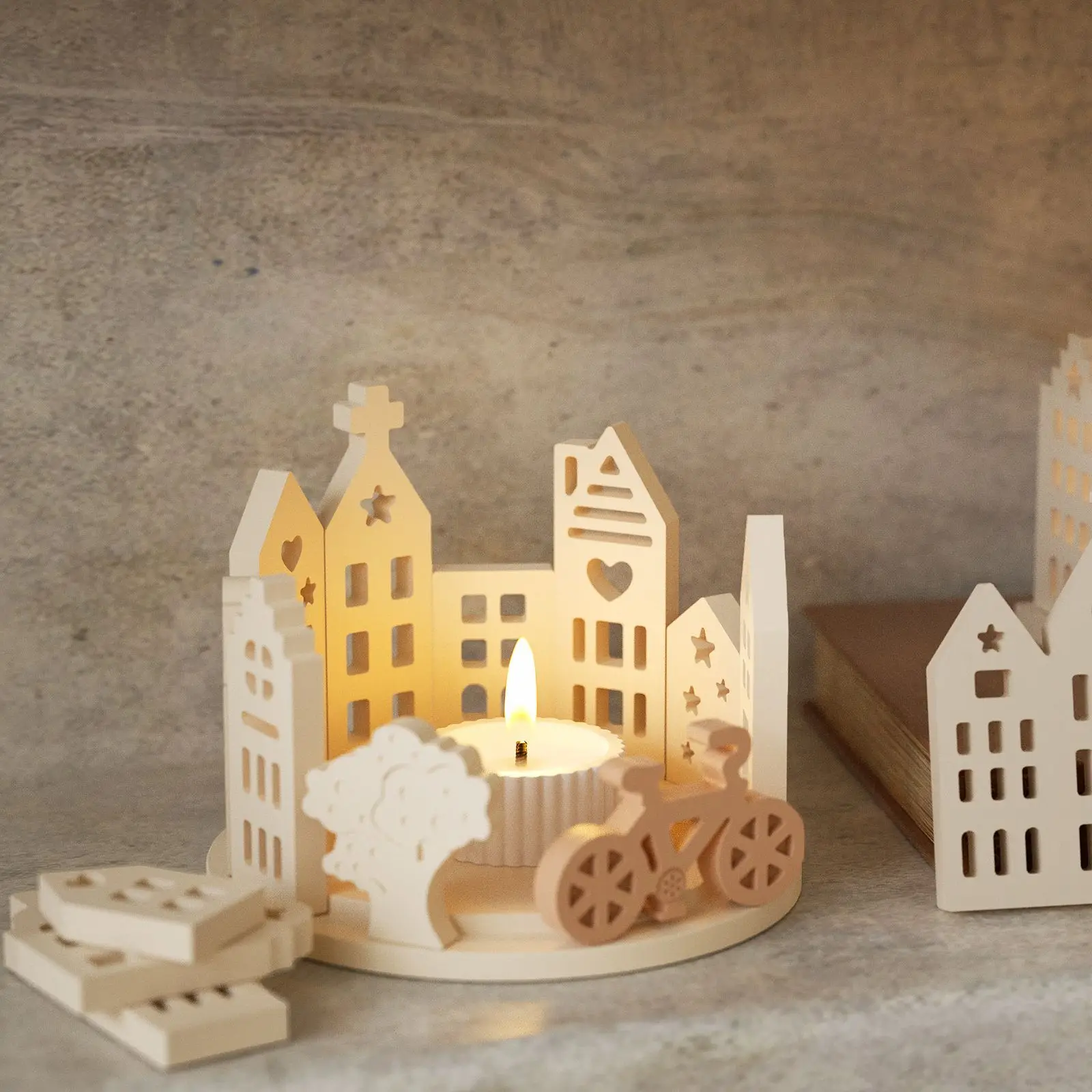 

Hollow House Candlestick Silicone Mold DIY Easter Gypsum Ornament Rabbit Bike Love House Candle Night Light Silicone Mold