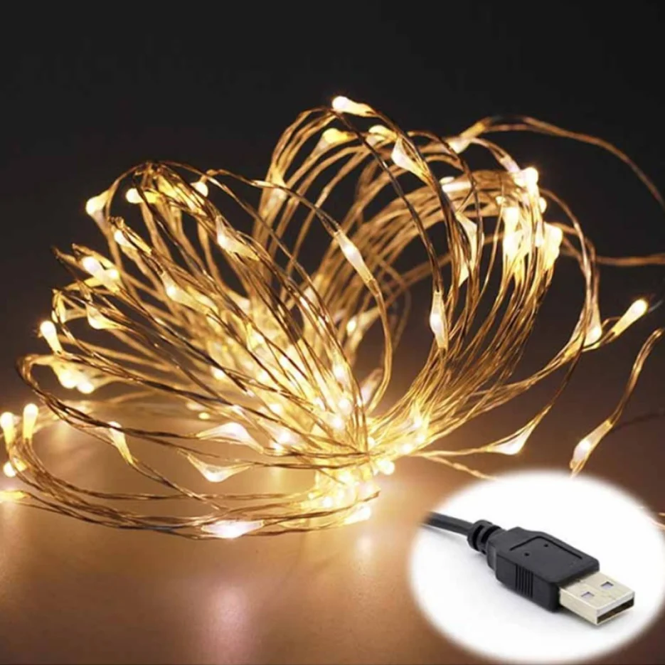 8 طرق LED الجنية سلسلة أضواء USB الأسلاك النحاسية جارلاند ضوء سلسلة عطلة الإضاءة الزفاف عيد الميلاد ديكور المنزل الطرف