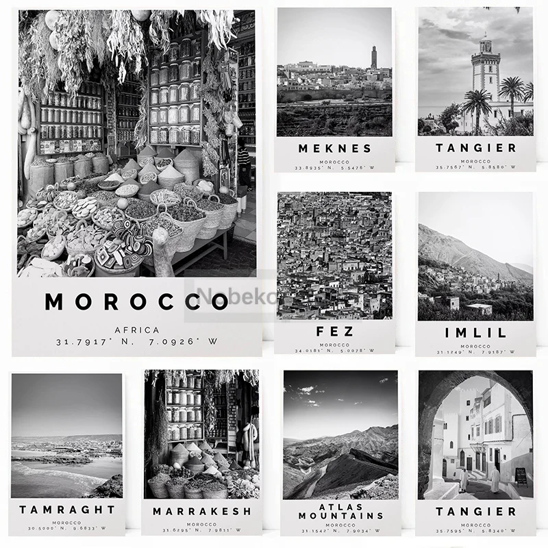 Black and White Photographic Africa Morocco Travel Poster Moroccan Modern Prints Canvas Painting Wall Art Pictures Home Decor