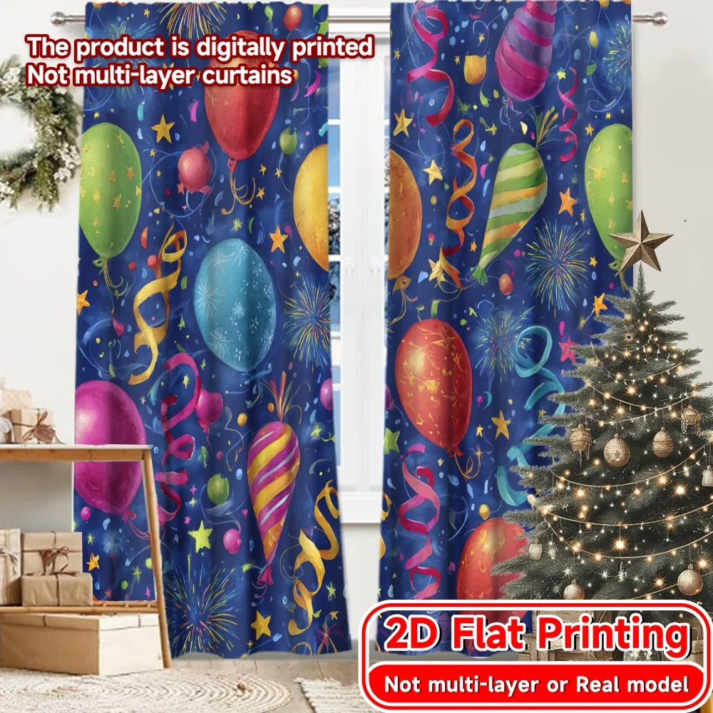 2D Flat Printing,2pcs NewYear2026Celebration(3) Modern Minimalist Curtains Durable Polyester Curtains Gifts Perfect for Bedroom