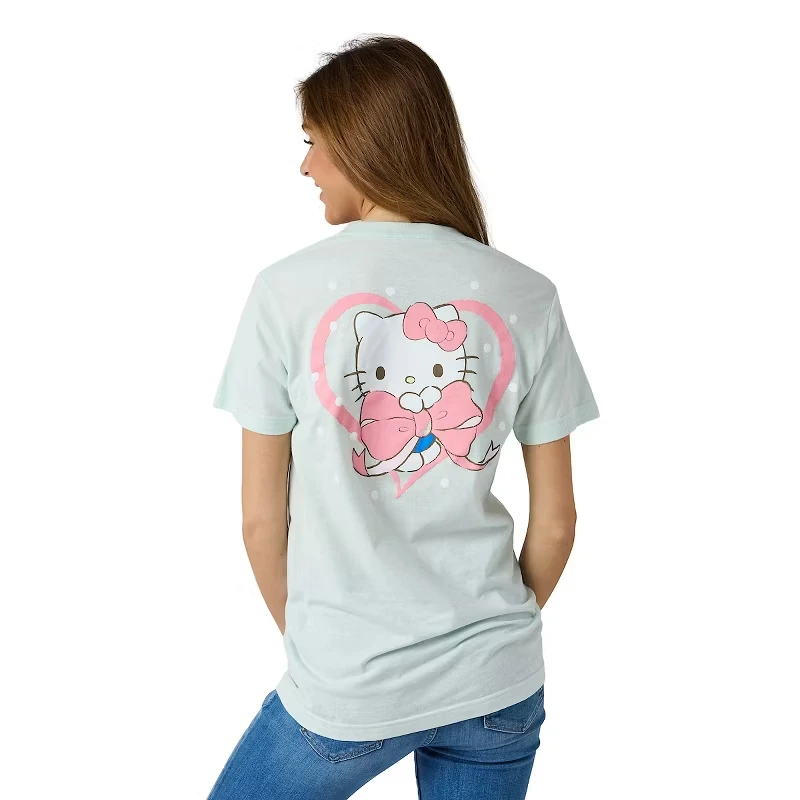 

Летняя футболка 2026 года с принтом Hello Kitty Love Theme, 100% хлопок, очень большого размера, для взрослых и детской семейной одежды