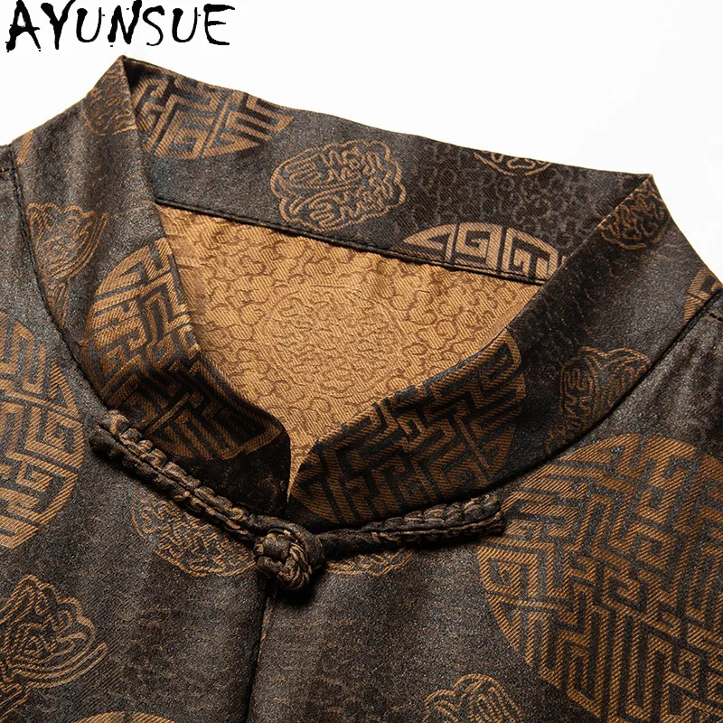 AYUNSUE Quality Gauze Silk Shirts for Men Summer Outfit 65% Mulberry Silk Shirt Man Clothing High-end Tops camisas de hombre