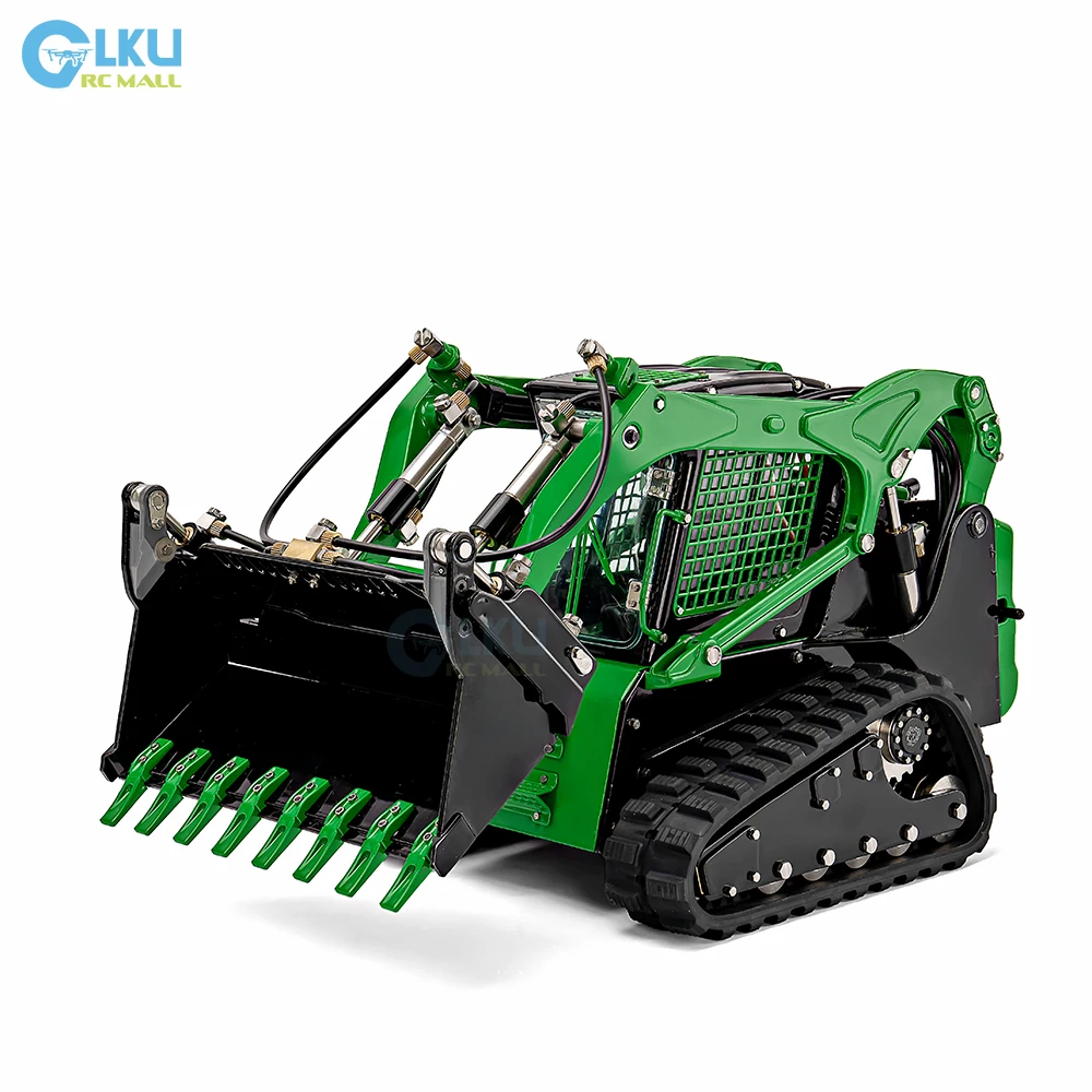 LESU 1/14 Small Bulldozer Customized Green Crawler Bobcat Skid Steer Loader