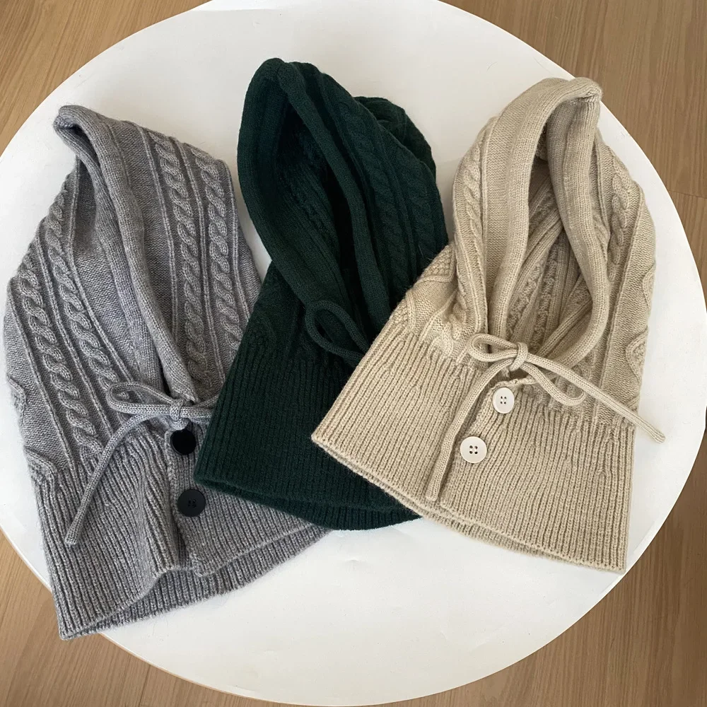 Winter Warm Beanies Gloves for Women Knitted Blend Hooded Scarf Hat for Women Balaclava Skull Cap Beanie Hat Neck Gaiters