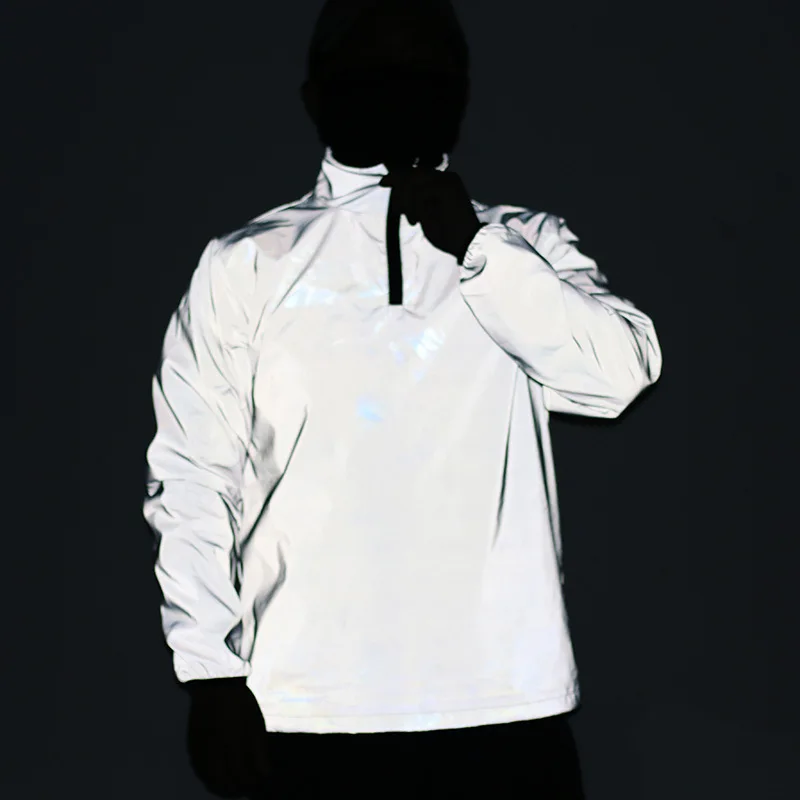 Full Reflective Pullover Jacket for Men Night Cycling Fluorescence Windproof Waterproof Jacket Coat Fashion Hiphop Mens Clothing