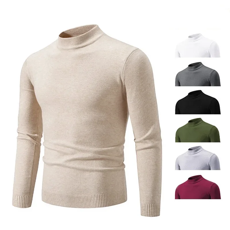 

Men's Half Turtleneck Sweater Casual Fashion Slim Fit Knitwear High Elastic Solid Color Basic Style Warm Pullovers