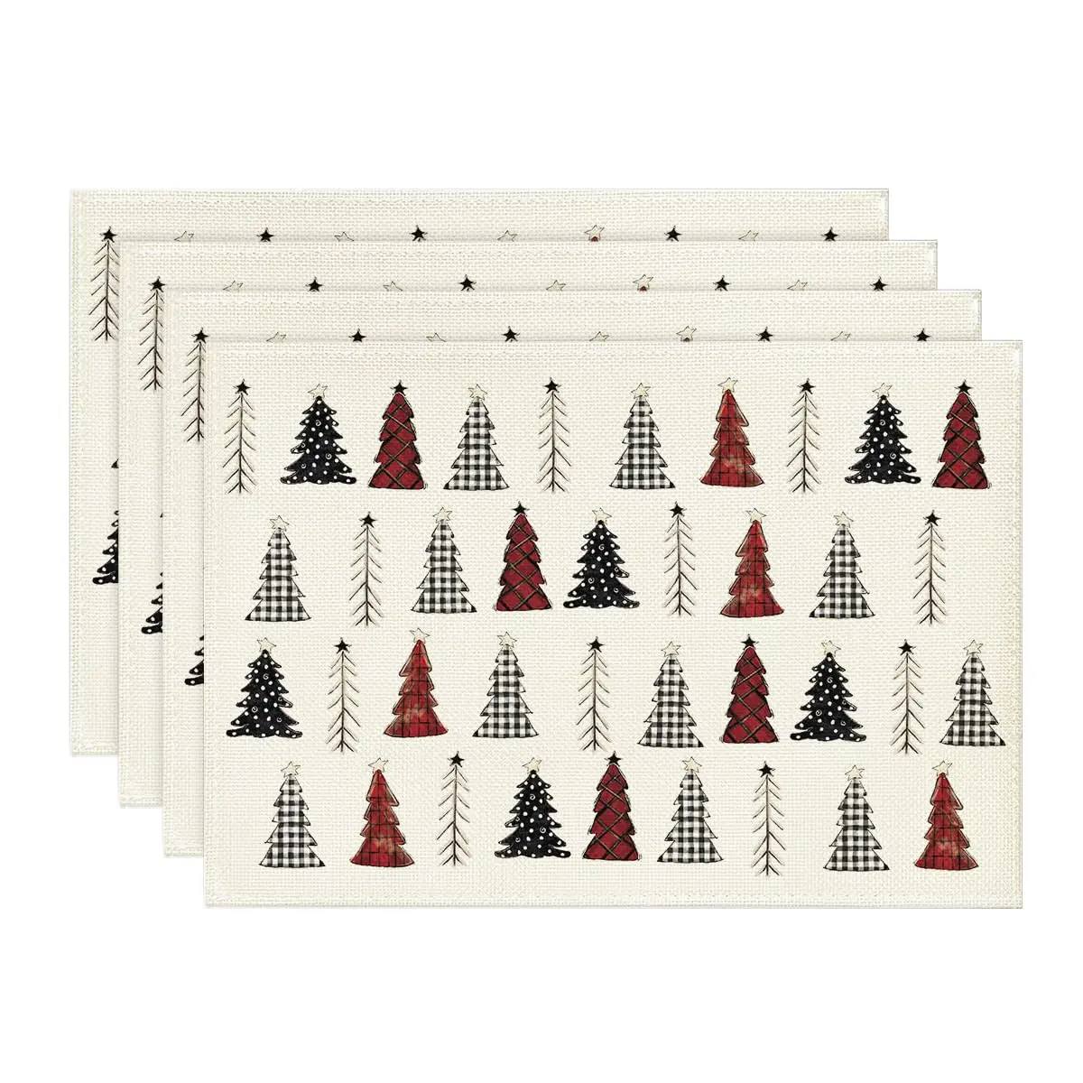 

White Xmas Tree Christmas Placemats Set of 4, 12x18 Inch Winter Table Mats for Party Kitchen Dining Decoration