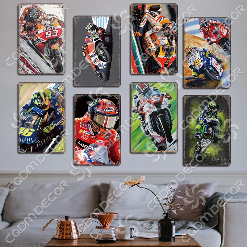 Motor Sports Poster Metal Tin Signs Vintage Motorcycle Racing Metal Plaque Wall Art Decor for Garage Motorbike Club Home