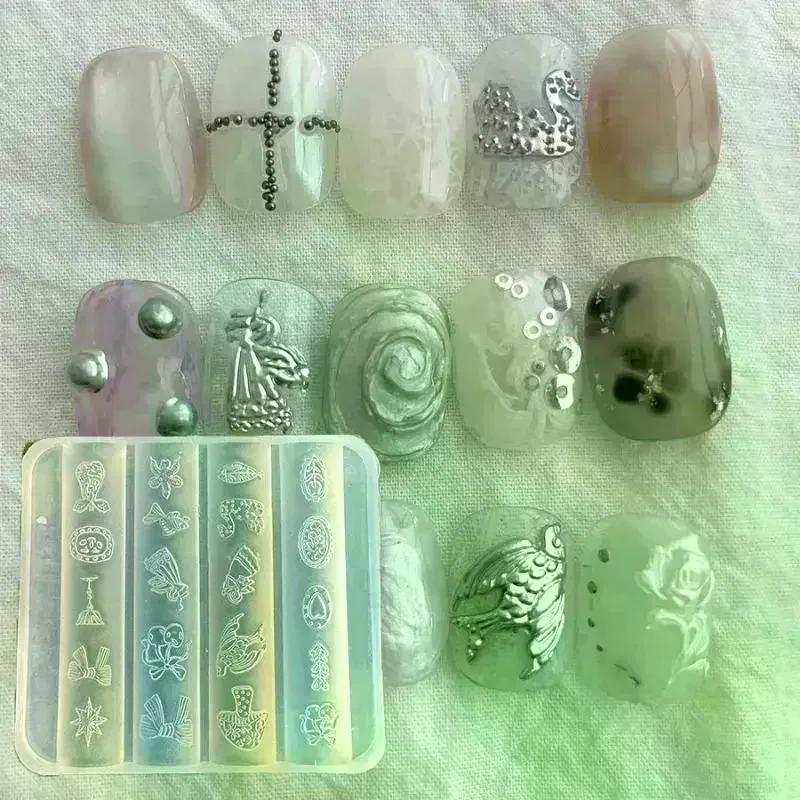 /JCS/Swallow Cherry Mushroom Butterfly Knot 3D Embossed Nail Art Silicone Mold For Diy Nail Decoration Template Swan