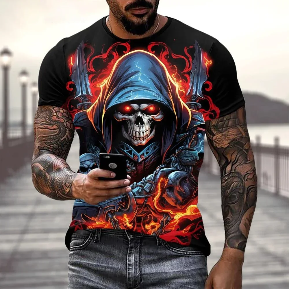 

Men's Horror Skull Print T-Shirt 3D Print Vintage O-Neck Short Sleeve Fashion Oversized T-Shirts Men's Summer Street Clothing