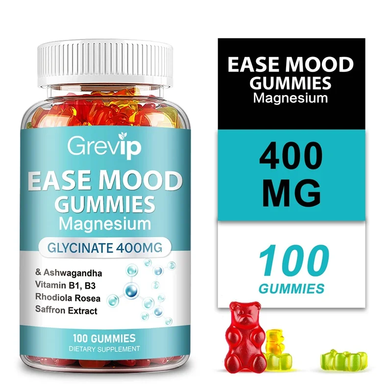 

Ease Mood Magnesium Glycinate Gummies - with Ashwagandha, Vitamins B1, B3, and Saffron To Support Relaxation, Mood, and Calmness