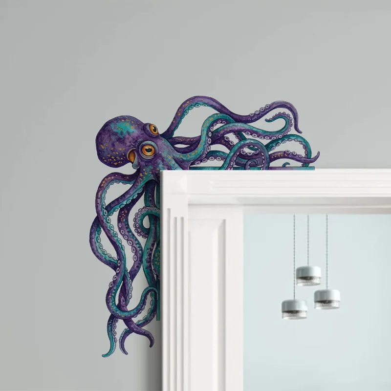 Vintage Ocean Cthulhu Tentacle Halloween Door Frame Wall Sticker, Octopus Self-Adhesive Decal, Spooky Home Bar Party Decorations