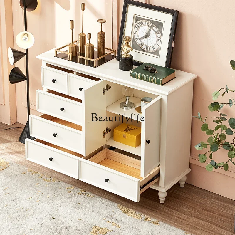 American chest, bedroom storage, white chest of drawers, solid wood drawers, simple and modern