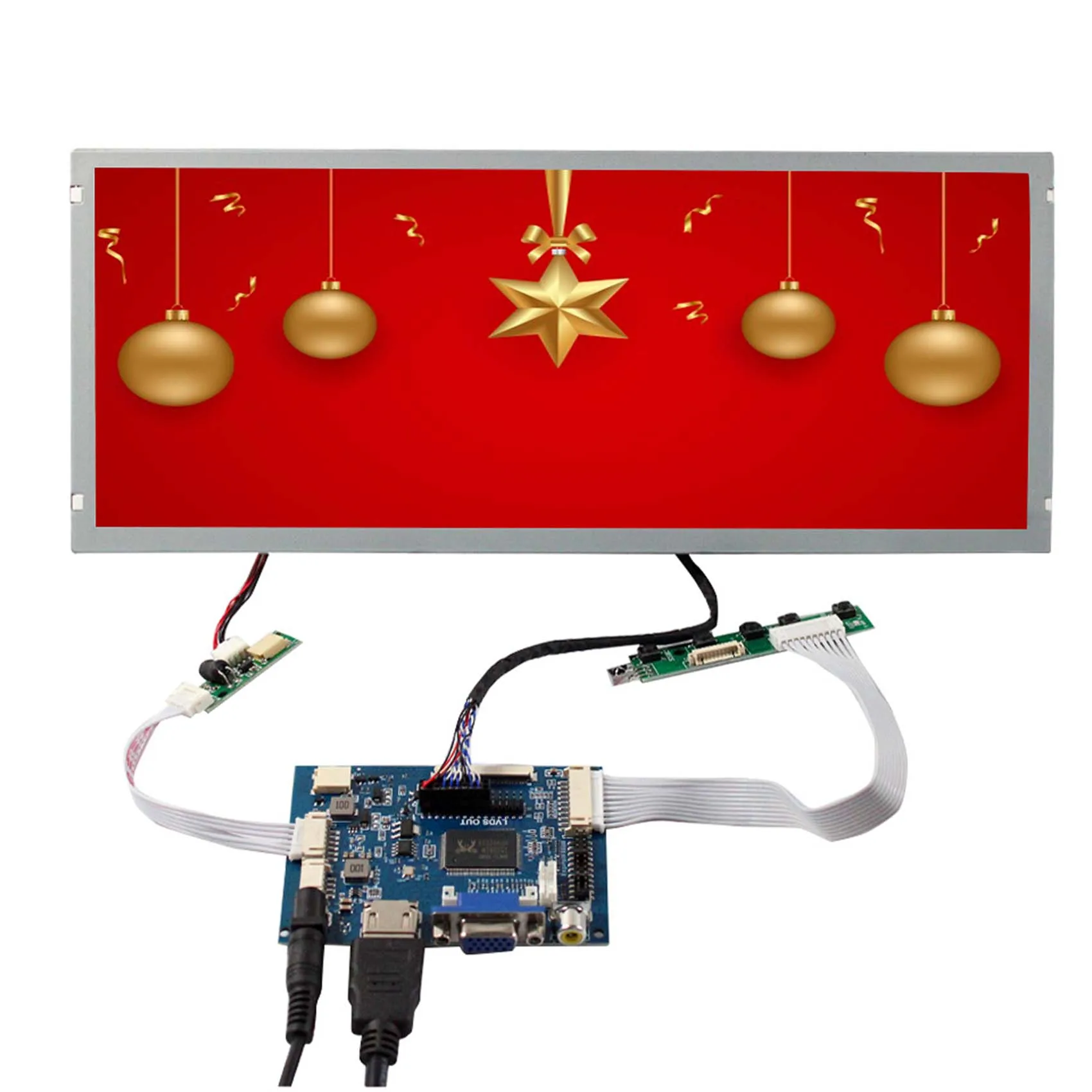 Hd-Mi Vga Av1 Av2 Development Board Digital Signage And Displays 1280x480 12.3inch Lcd Display Screen Bar Lcd Display