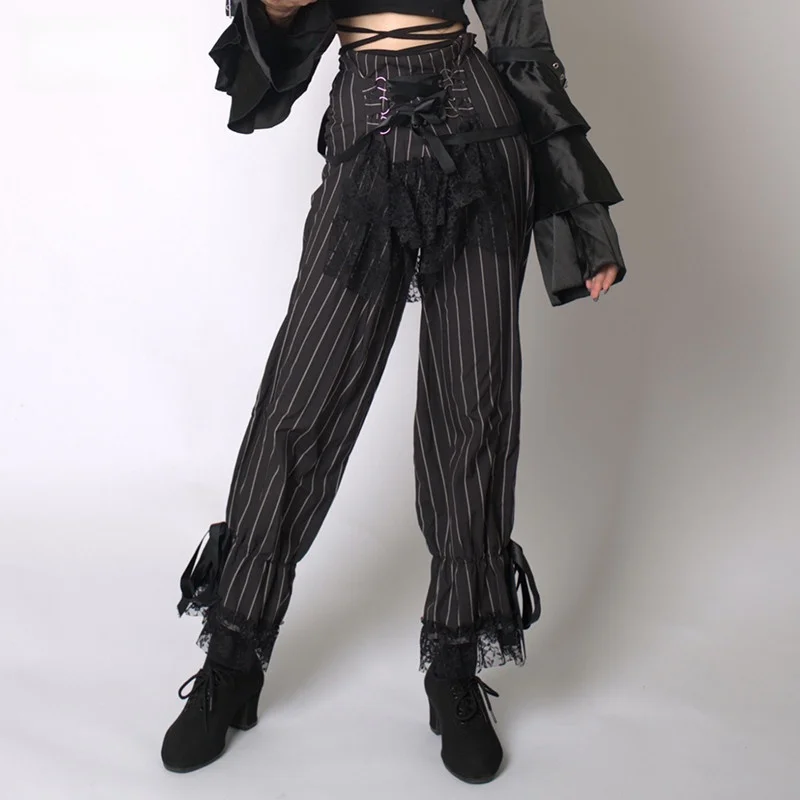 سراويل كاجوال نسائية من Olu Punk Sle بتصميم دانتيل مزهّر بخصر عالٍ هيب هوب ستريت Sle قطن لوين موضوع ساحرة عصرية...