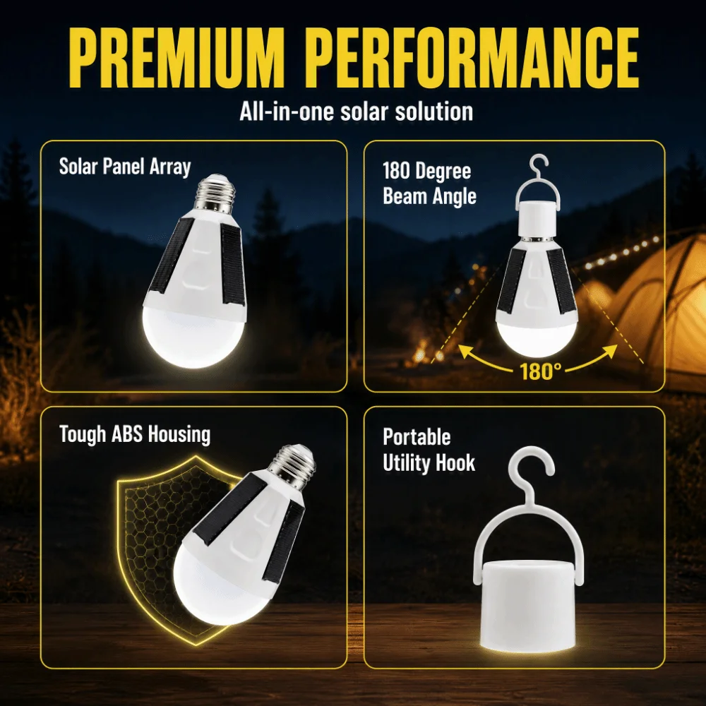 New Flicker-Free Rechargeable LED Bulb 12W Solar Charging Solar LED Camping Light 7W Portable Rechargeable Emergency Light Patio