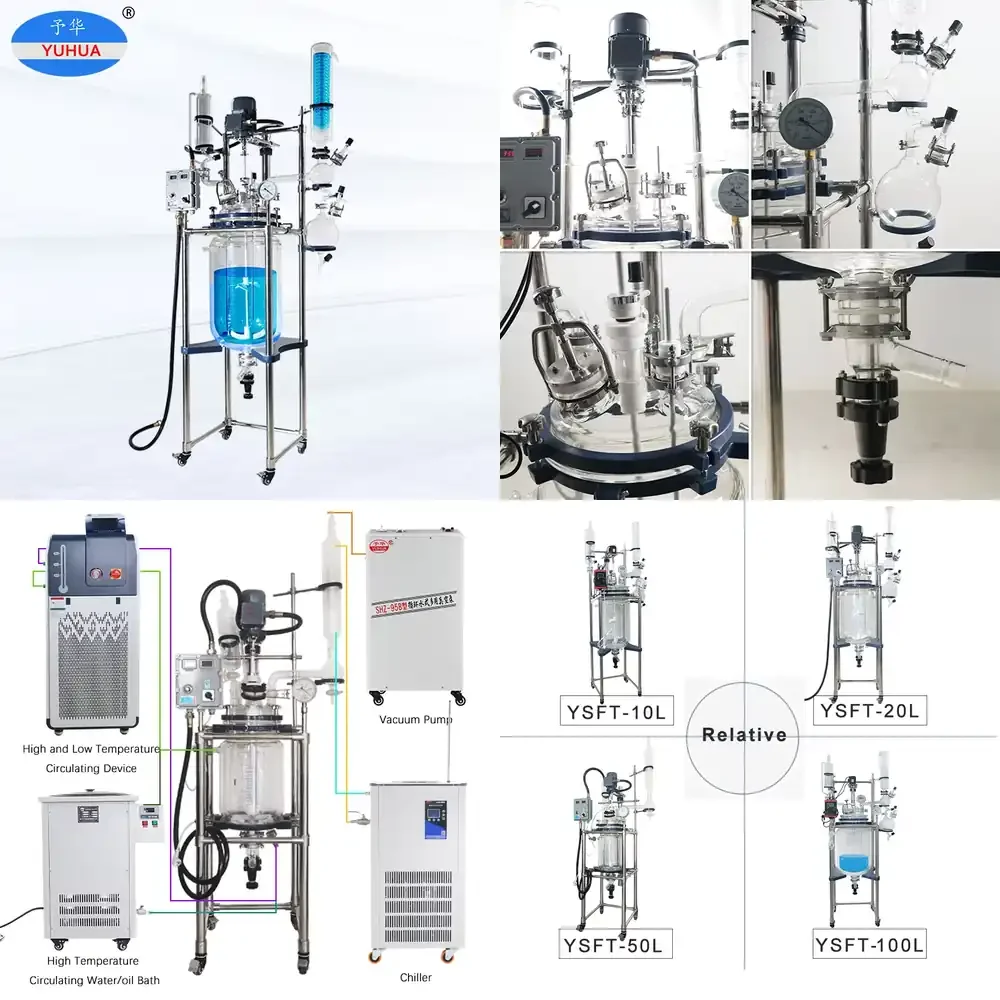 

YUHUA Chemical Bioreactor Hydrolysis Double Glass Reactor 20L 50L Reaction Kettle Pressure Vessel Digital Display