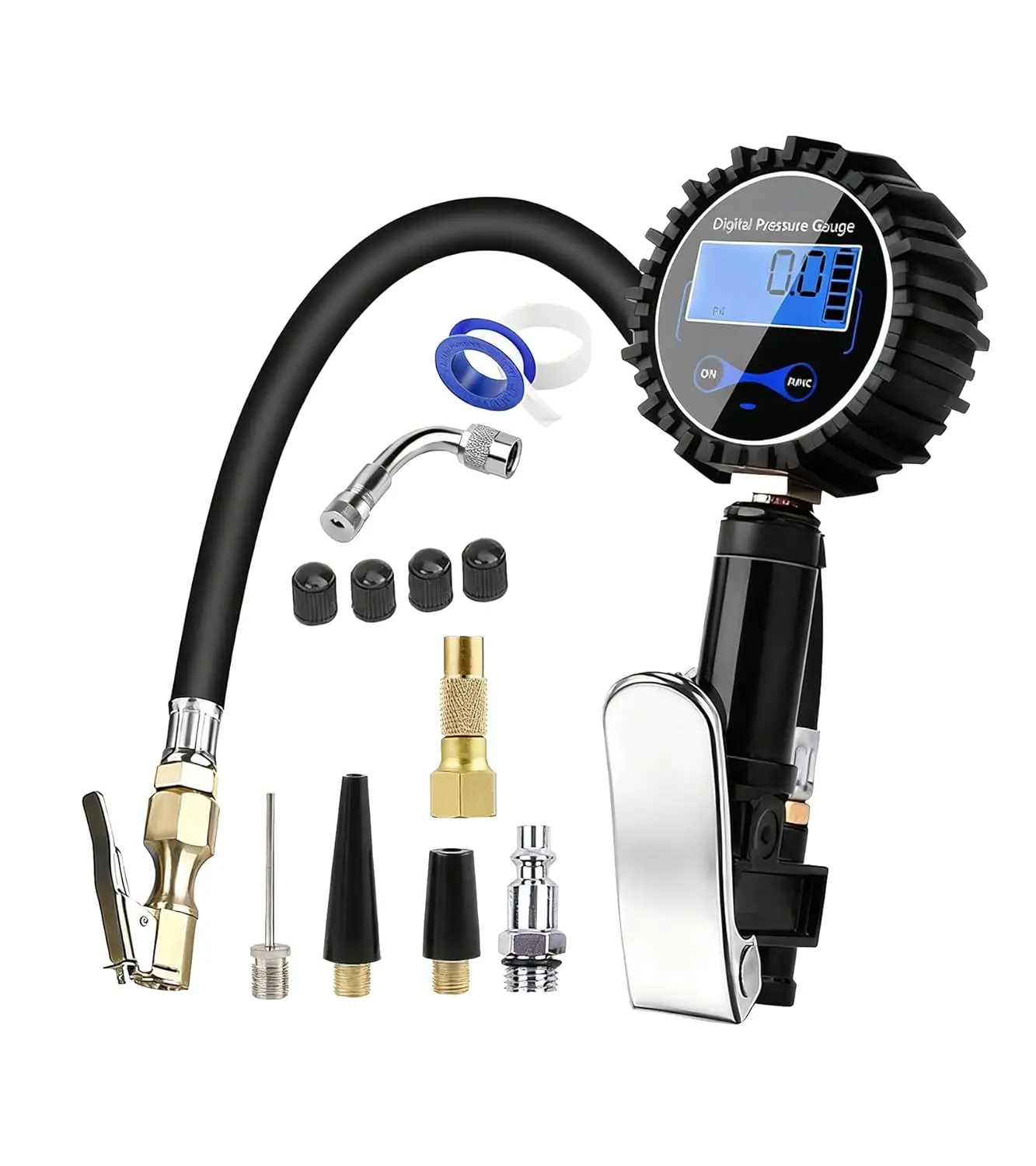 Digital Tyre Inflator with Pressure Gauge 250 PSI Air Chuck 0.1 Display Resolution and Compressor Accessories