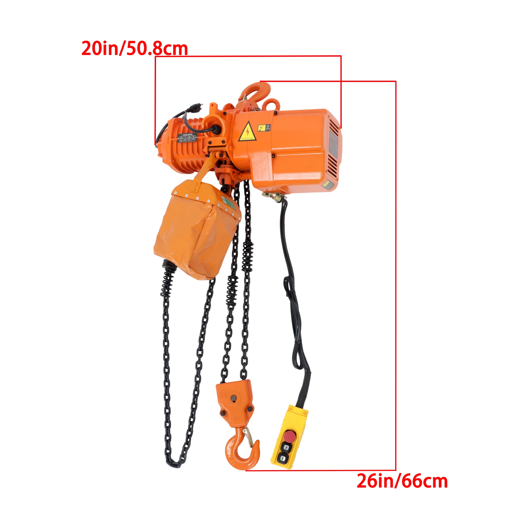 Kerekan Rantai Listrik 2200Lbs, Remote Control Berkabel 1,5M/5Ft, Tinggi 3M/10Ft, Kecepatan (3,9M), Kerekan Rantai Listrik 110V