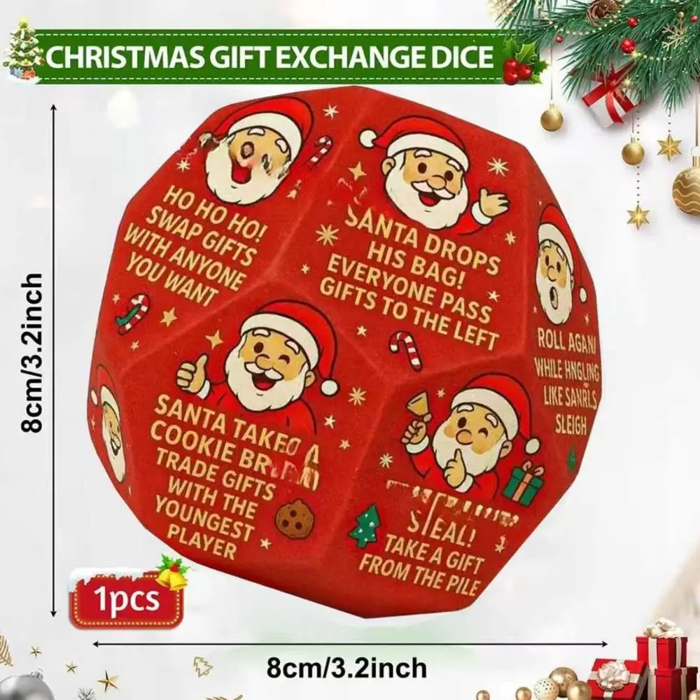 Dados de intercambio de regalo de intercambio de Papá Noel rojo, 12 lados diferentes, accesorios navideños, dados poligonales de Papá Noel, dados poligonales de Papá Noel - imagen 4
