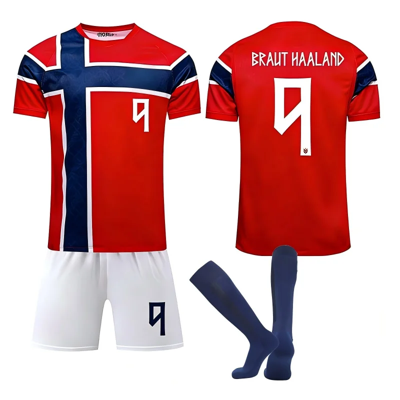 Camiseta de Fútbol de Noruega SUMMER Haaland 9 10 20, Estampado de Bandera Noruega y Cruz, Tejido Transpirable de Secado Rápido, Cuello Unisex, Manga Corta