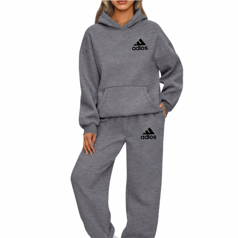 Womens Tracksuit Outfits Autumn Winter Hooded Sweatshirt +Sweatpants High Quality Ladies Daily Casual Warm 2 Piece Set