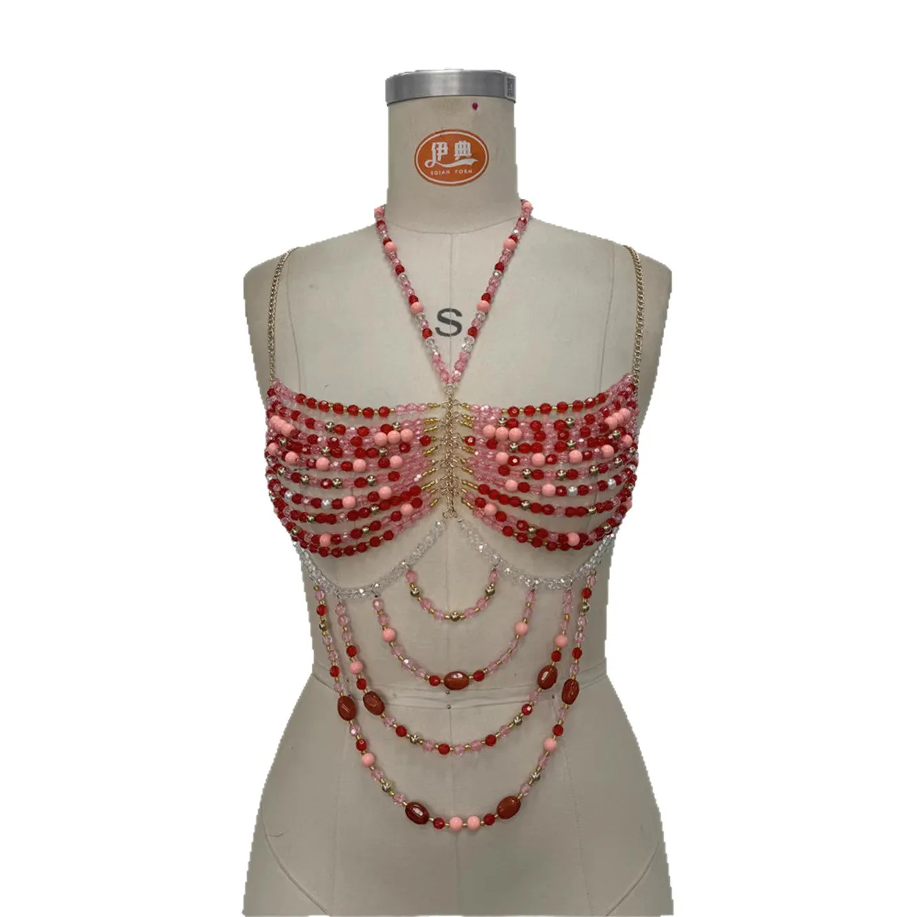 

Новый бисерный мини-топ-жилет, который можно носить как цепочку для бюстгальтера, персонализированный уличный топ, сексуальный наряд для ночного клуба, красный, ручной работы