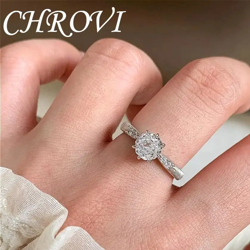Women's Retro 925 Sterling Silver Octagonal Millennium Rose Ring with Camellia-Shaped Diamonds Fashionable Jewelry Accessory