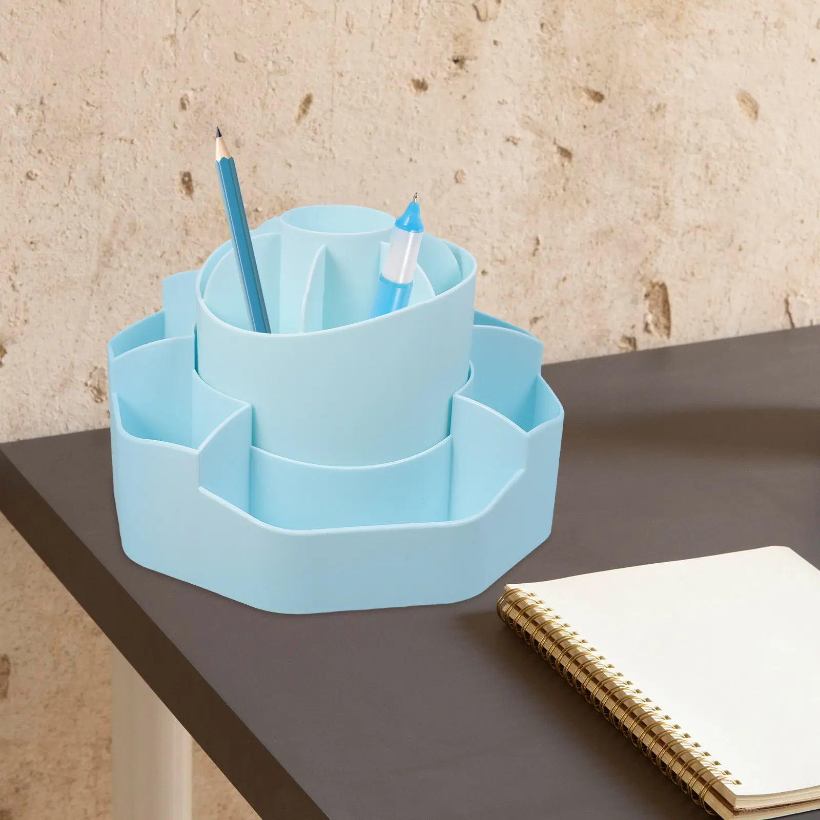 

Вращающийся на 360 градусов органайзер для карандашей 2-в-1 из полипропилена, настольная подставка для офиса, школы, художественных принадлежностей, кистей для макияжа