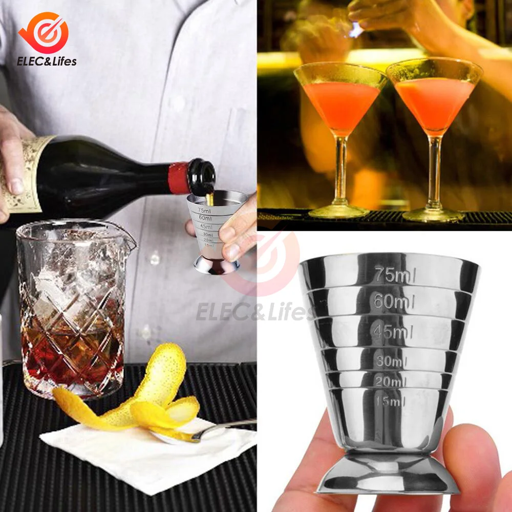 1pc 75ML Stainless Steel Measuring Cup Cocktail Tools Mixing Drink Accessories Three Scale Wine Measuring Cups For Home Party