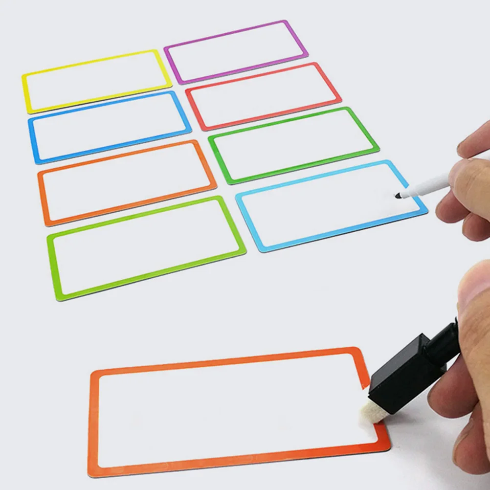 

16 Pcs Magnetic Name Tags PET Material Erasable Labels for Refrigerator File Shelf 8x4cm 4 Colors Practical Household Use Dry