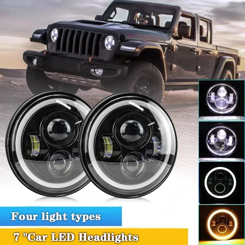 7 Inch Car DRL LED Ring Headlight Angle Eye High/Lo Beam Turn Signal Lamp Light for Jeep Harley Davidson Motorcyle LED Headlight