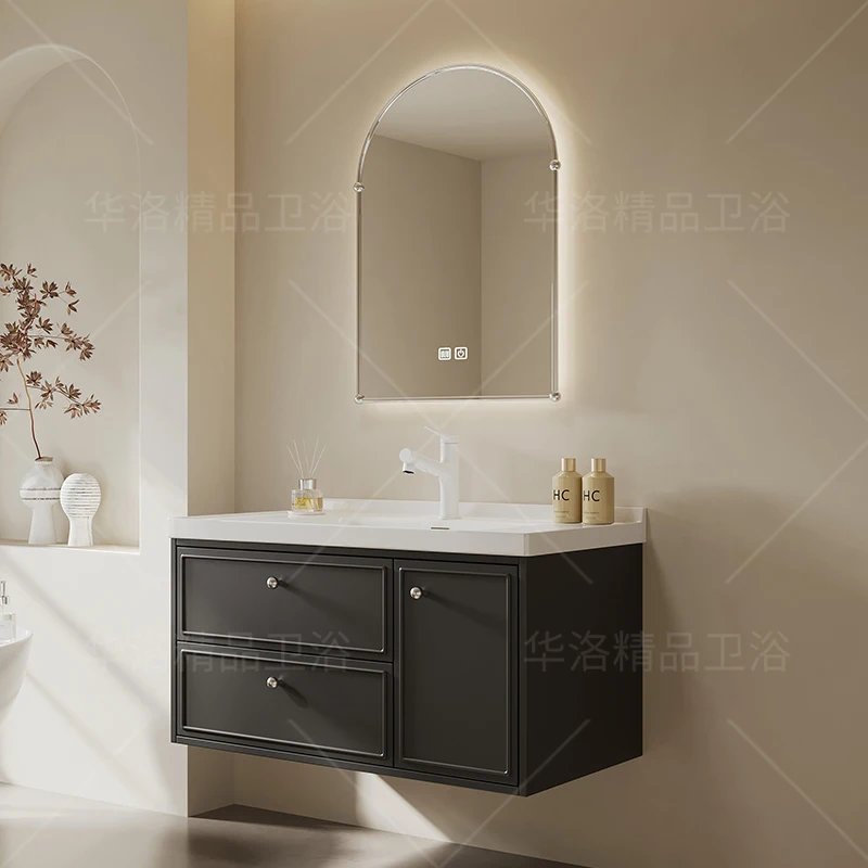 Rubber wood French retro bathroom cabinet combination ceramic integrated basin hand washbasin