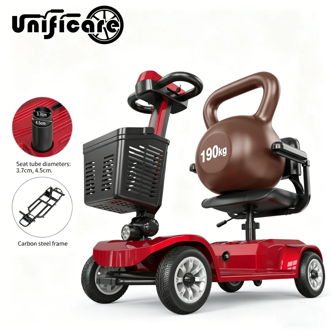 

Электрический складной скутер Unificare Red 12Ah с 4 колесами для пожилых людей, инвалидов и людей с ограниченными возможностями, портативный скутер с корзиной