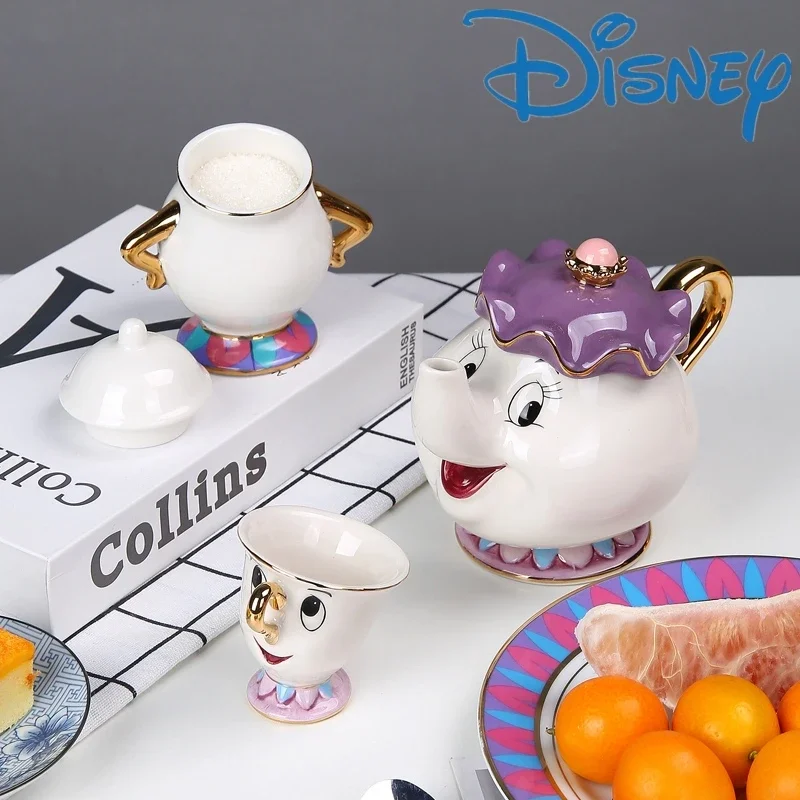 Disney Teapot Cute Cartoon Beauty And The Beast Coffee Pots Mug Mrs Potts Chip Cup Tea Cup Pots One Tea Set Droshipping Desk Gif