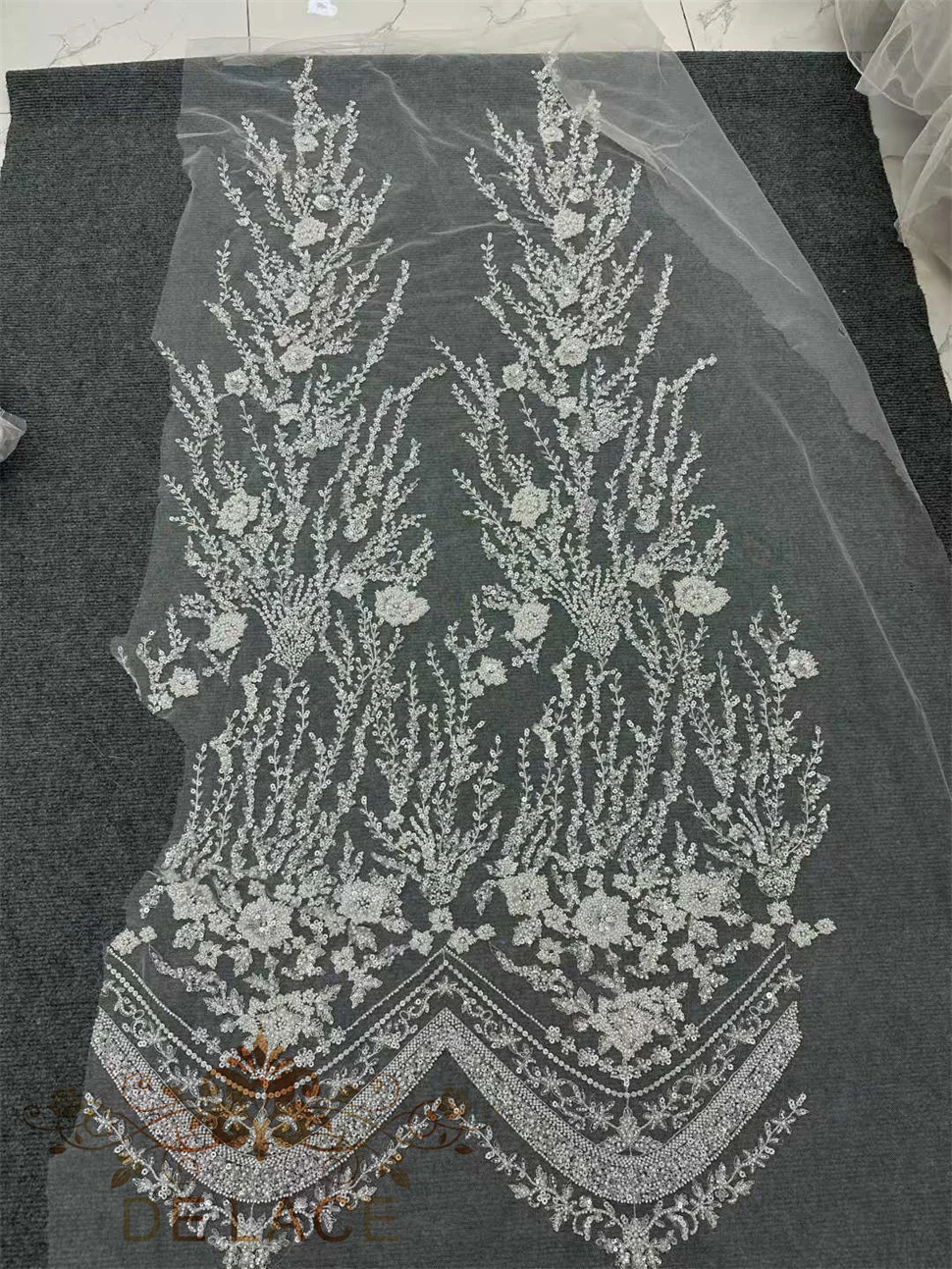 

MY Роскошная тяжелая машинная кружевная ткань с бисером для свадебной вышивки с блестками, высококачественная кружевная ткань для свадебного платья