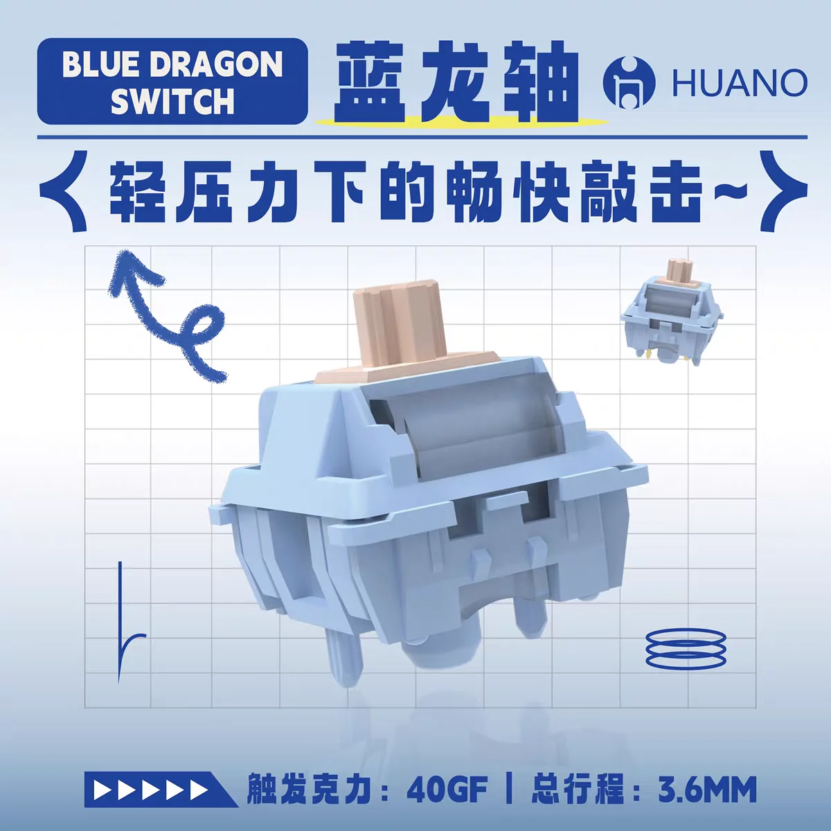 Huano Blue Dragon Switch Pressione luce lineare 5 pin Tastiera meccanica Interruttori MX Accessori per PC Lubrificazione di fabbrica hot swap
