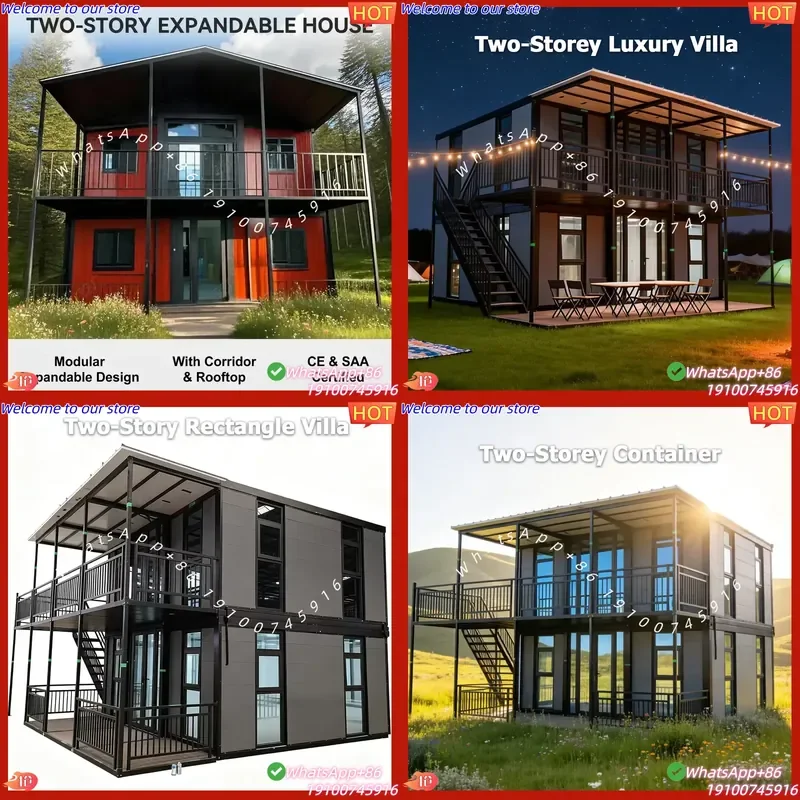 2026 Two-Story Expandable Container Building Prefabricated Modular Home 20-Foot Double-Story Steel Structure Roof Deck Villa