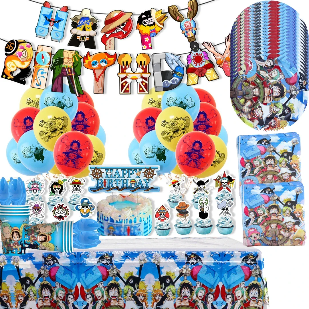 Hot anime One Piece series birthday party decoration set flag cake party planting flag ball Children birthday party decoration