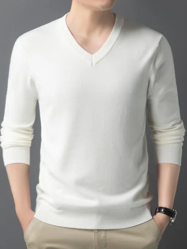 

Новый мужской эластичный вязаный пуловер с V-образным вырезом и длинным рукавом из мягкого полиэстера, повседневный зимний базовый слой, модный цвет, 2025 год