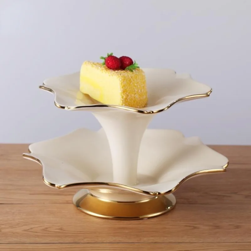 Exquisitely made cream and gold two tiered platter fruit decorative plates ceramic dishes food plate