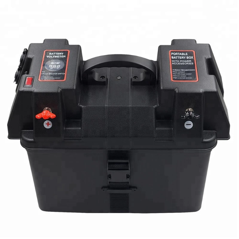 Waterproof 12V 24V Portable Marine Battery Storage Box with USB Charger Voltmeter Power Socket